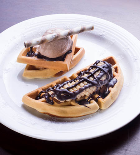 Waffles With Ice Cream Chocolate Sauce And Banana Peppermint Cafe